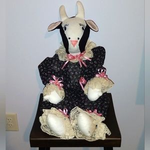 Vintage Handmade Cow Doll plushie Pioneer Country Farmhouse